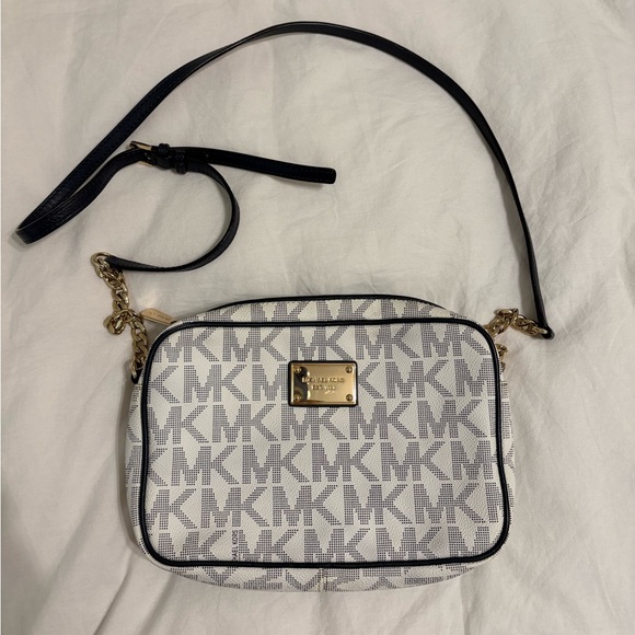 Michael Kors Handbags - Michael Kors Navy Blue and White Crossbody Bag with Gold Hardware